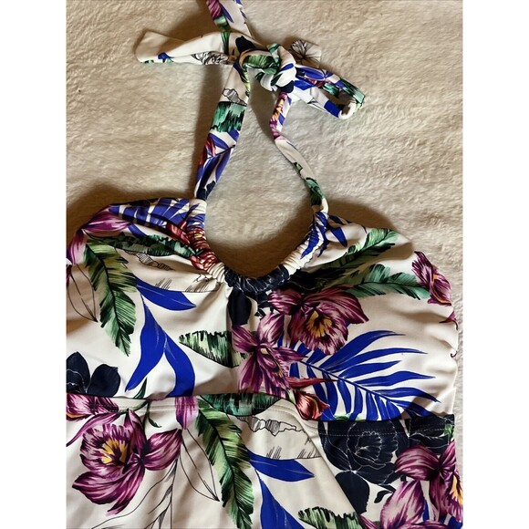 Hapari Tropic Sport Tankini Top Womens Small Green Tropical Floral Halter Swim - Picture 3 of 9